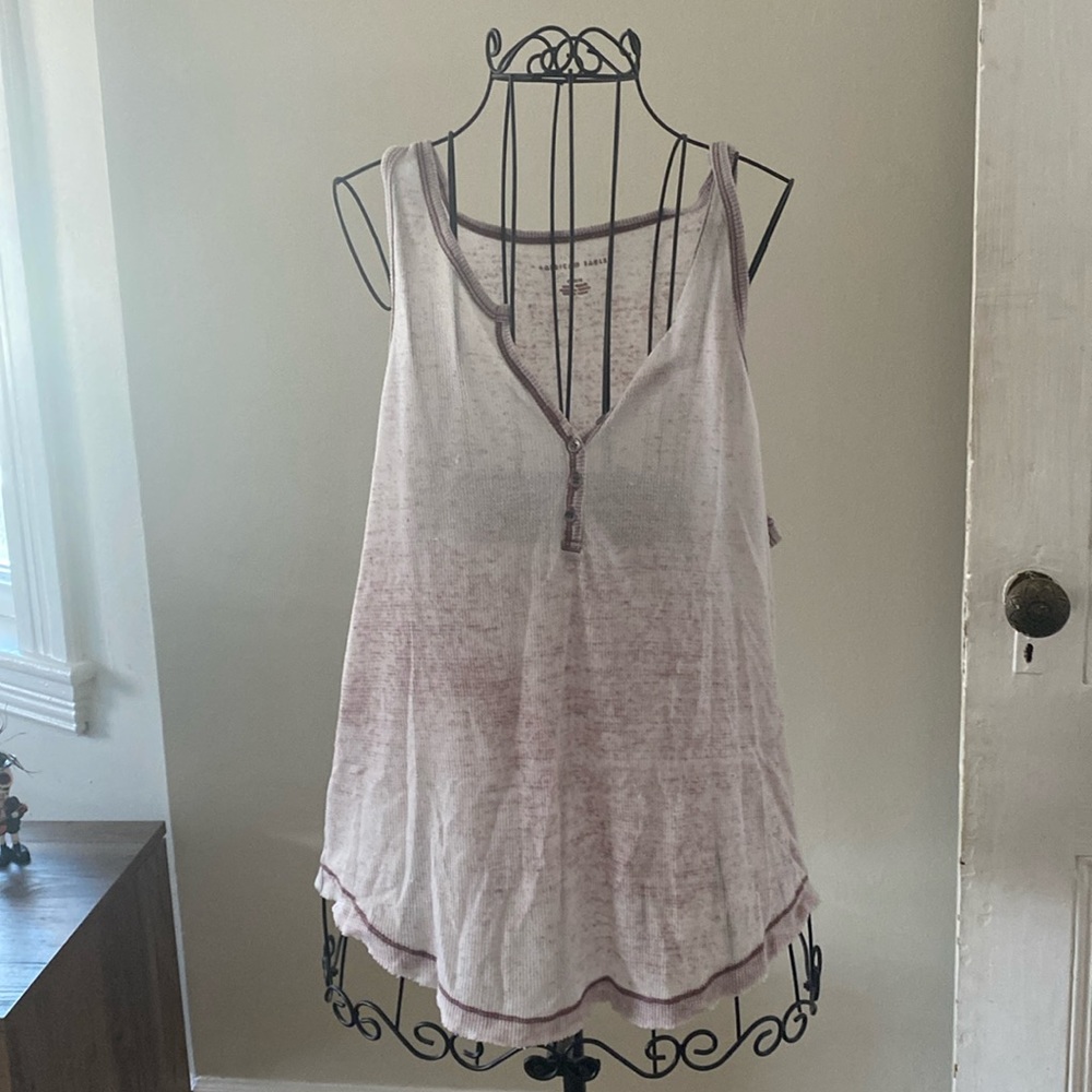 Distressed waffle knit tank